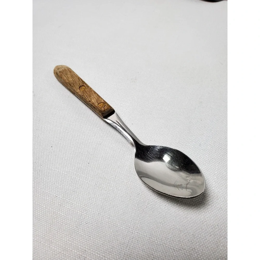 Vintage Stainless USA Spoon Wood‎ Handle Riveted Flatware Rustic Kitchen Utensil